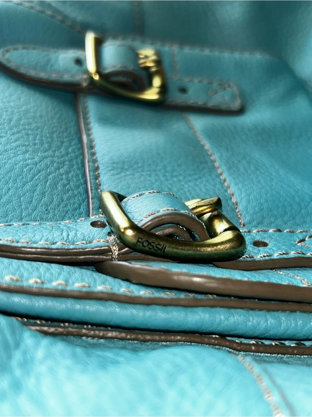 Vintage Fossil Teal Blue Pebbled Leather Shoulder Hobo Bag